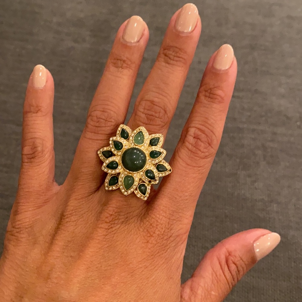 Banana Republic ring - green/gold/crystals